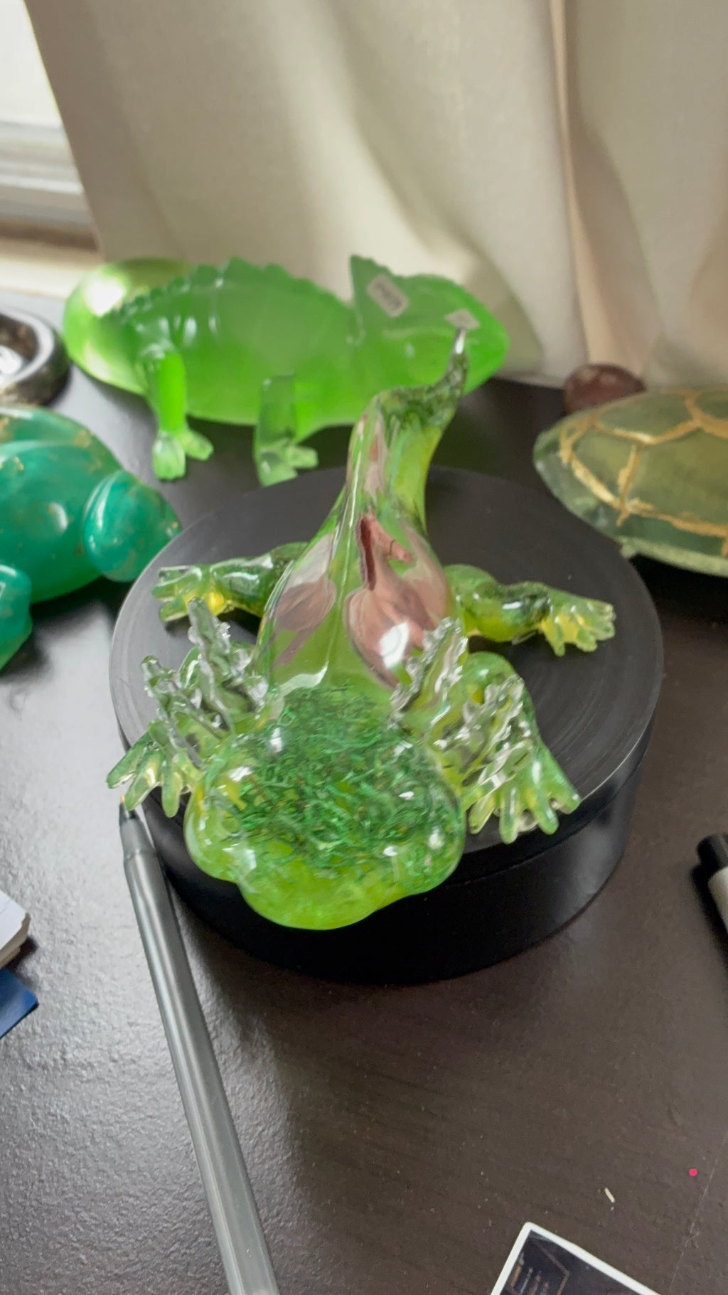 Green Resin Axolotl Figurine with Wild Horse Design – One of a Kind – additional product view