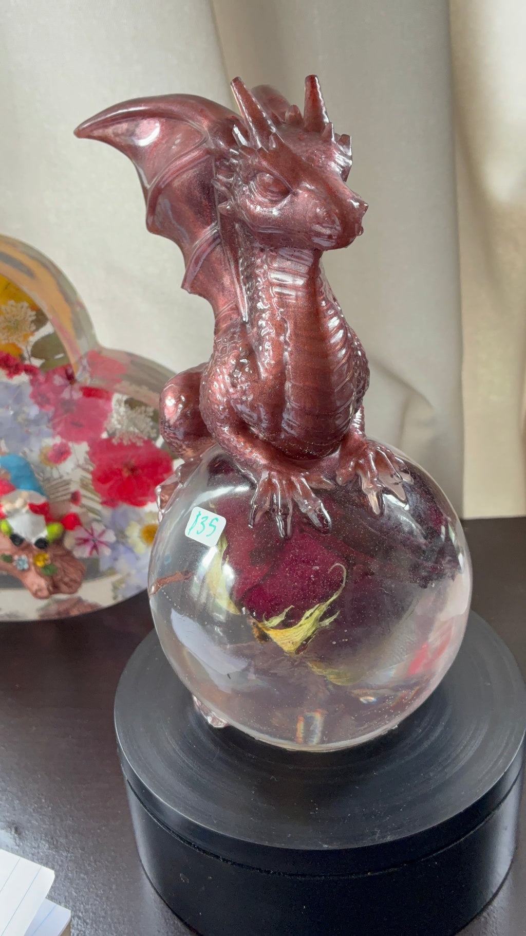 Copper Dragon Guardian on Preserved Rose Sphere — First Edition, One of a Kind – additional product view