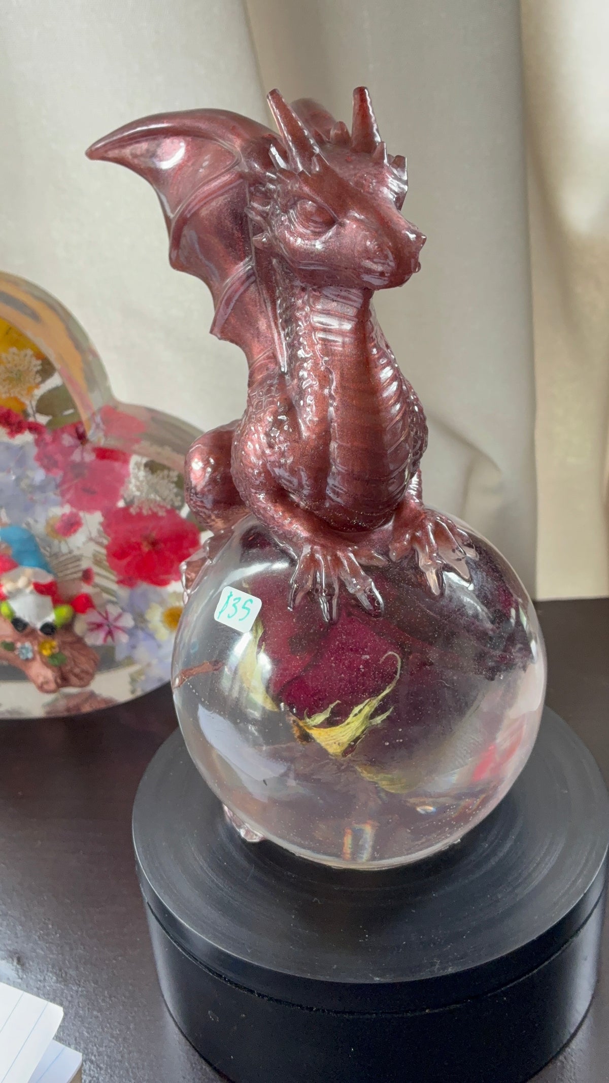 Copper Dragon Guardian on Preserved Rose Sphere — First Edition, One of a Kind – additional product view