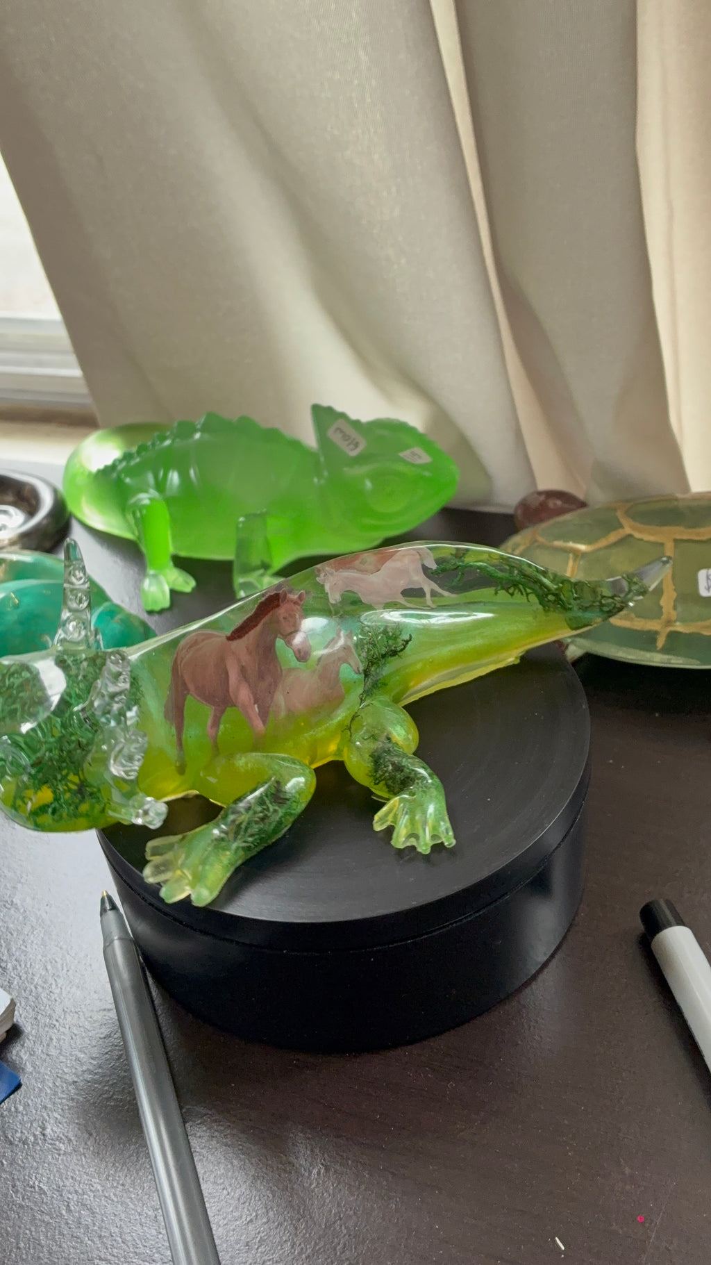 Green Resin Axolotl Figurine with Wild Horse Design – One of a Kind – additional product view
