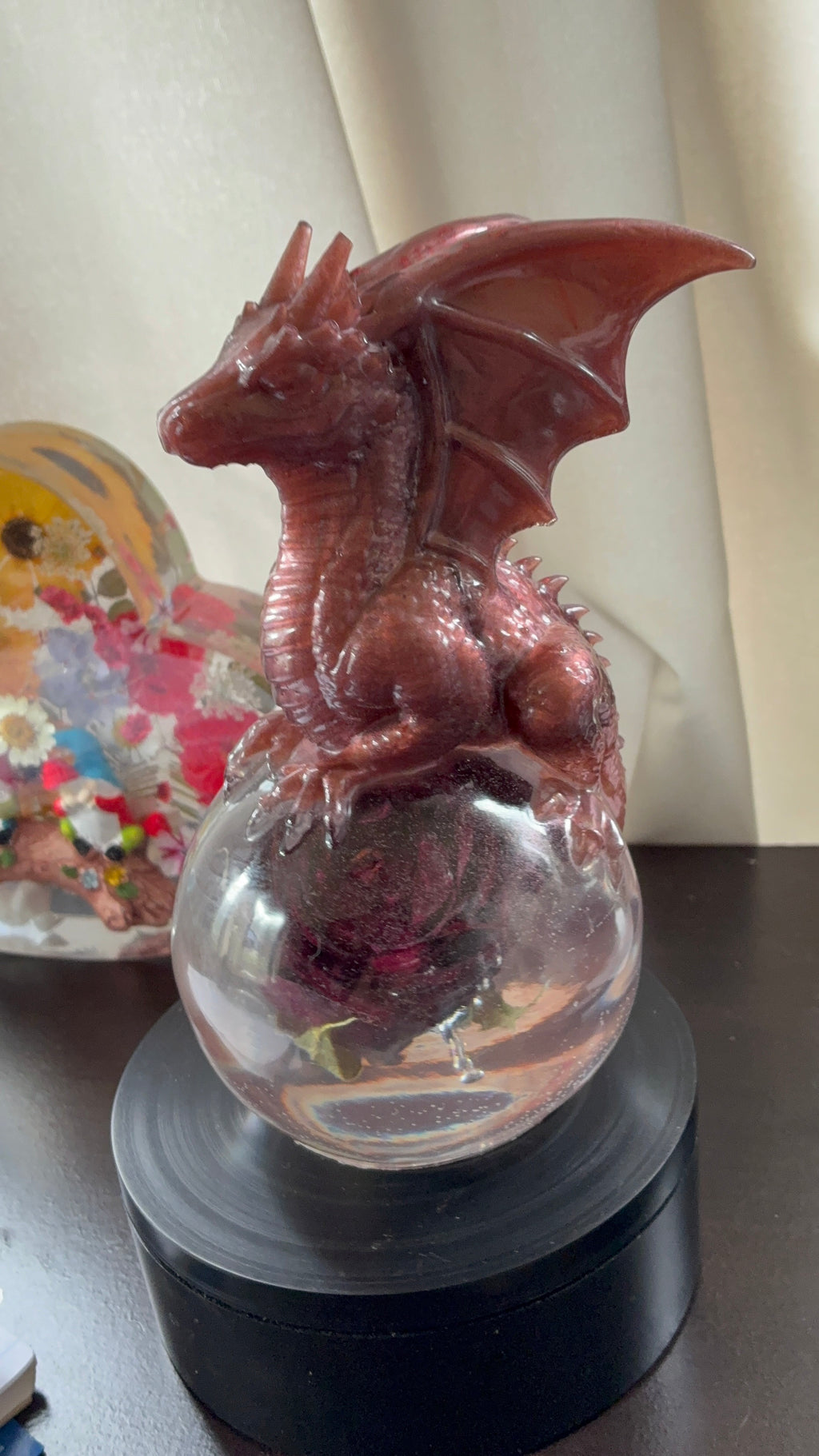Copper Dragon Guardian on Preserved Rose Sphere — First Edition, One of a Kind – additional product view