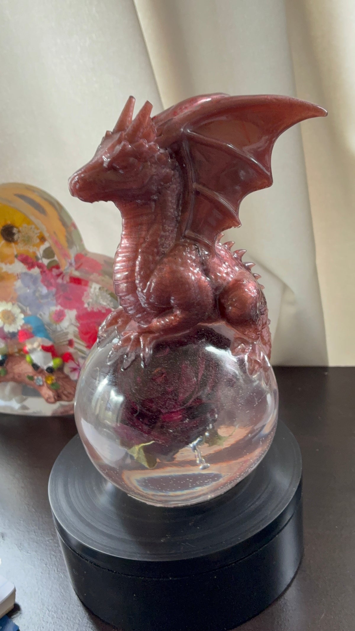 Copper Dragon Guardian on Preserved Rose Sphere — First Edition, One of a Kind – additional product view