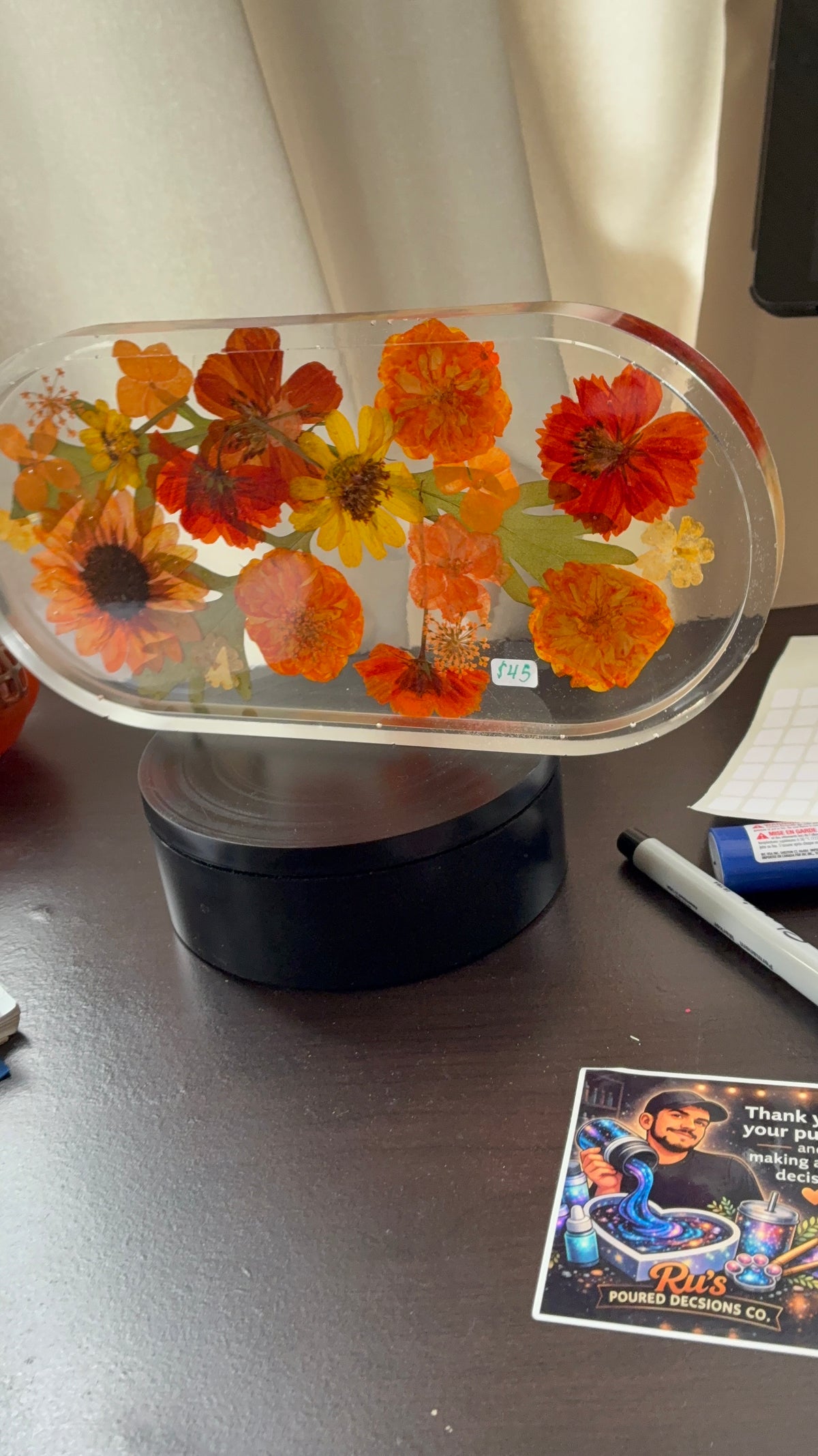 Pressed Autumn Wildflower Resin Tray — One of a Kind Botanical Art – additional product view
