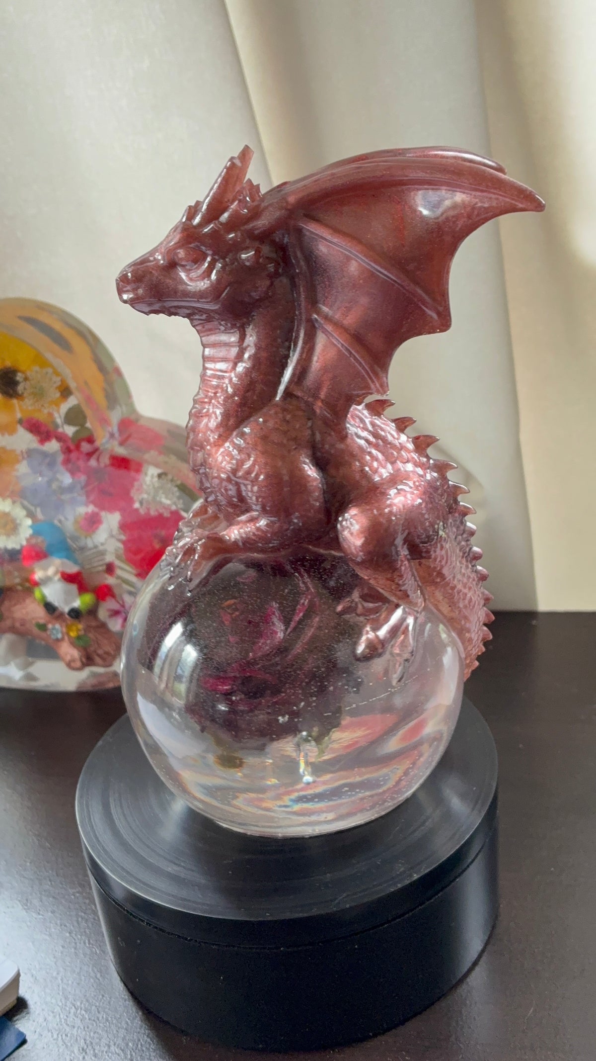 Copper Dragon Guardian on Preserved Rose Sphere — First Edition, One of a Kind – additional product view