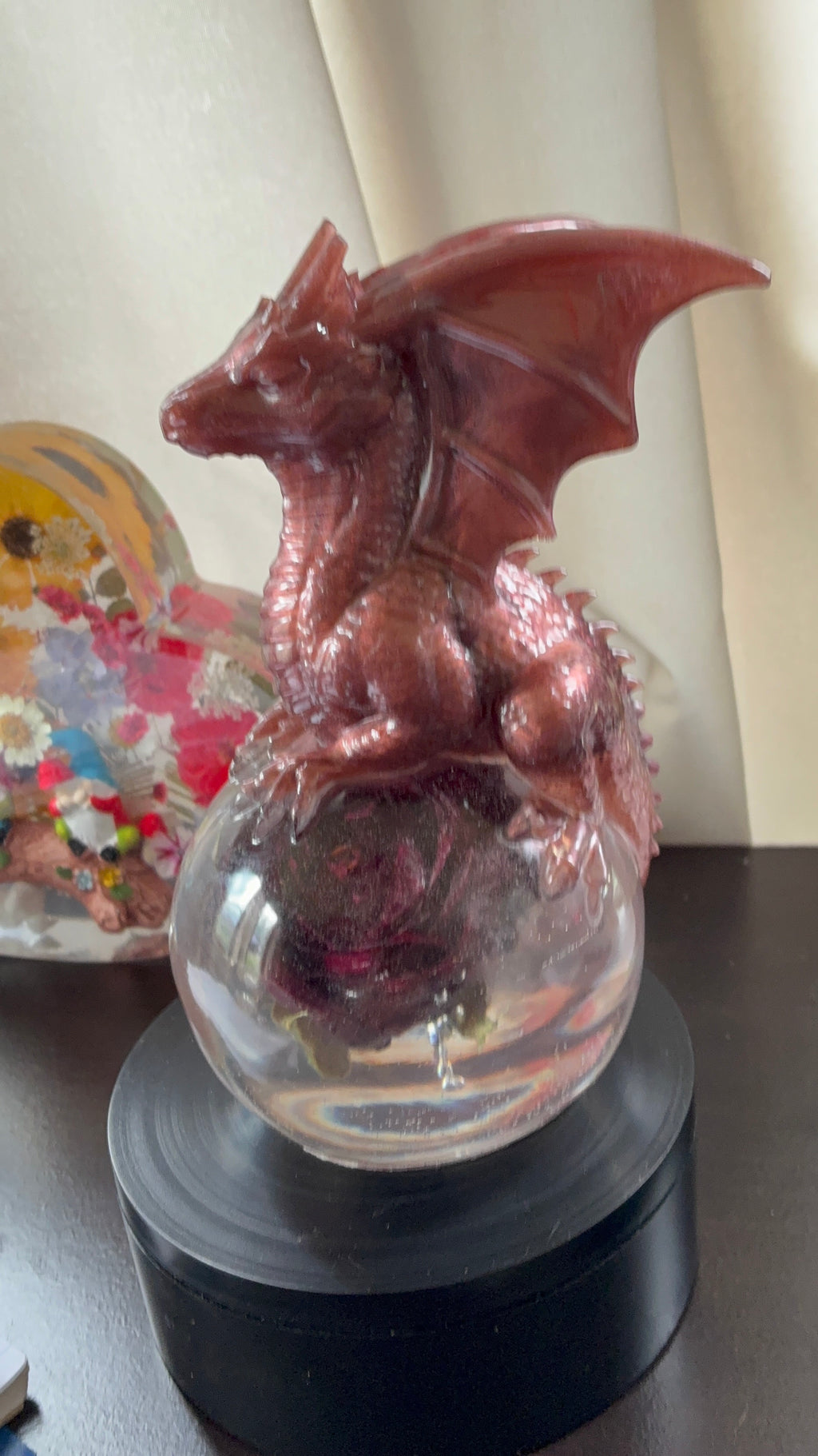 Copper Dragon Guardian on Preserved Rose Sphere — First Edition, One of a Kind – additional product view
