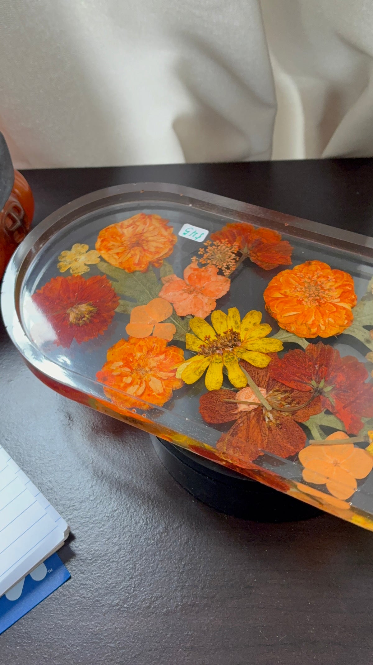 Pressed autumn wildflower resin tray with real flowers