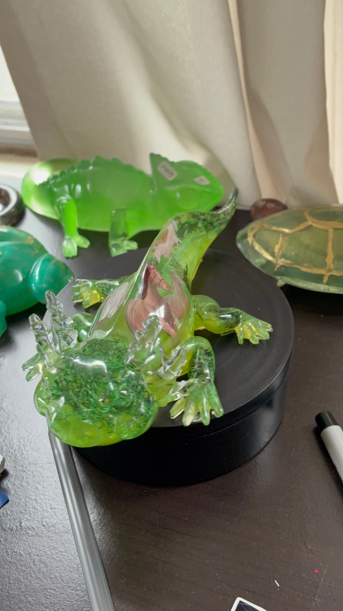 Green Resin Axolotl Figurine with Wild Horse Design – One of a Kind – additional product view