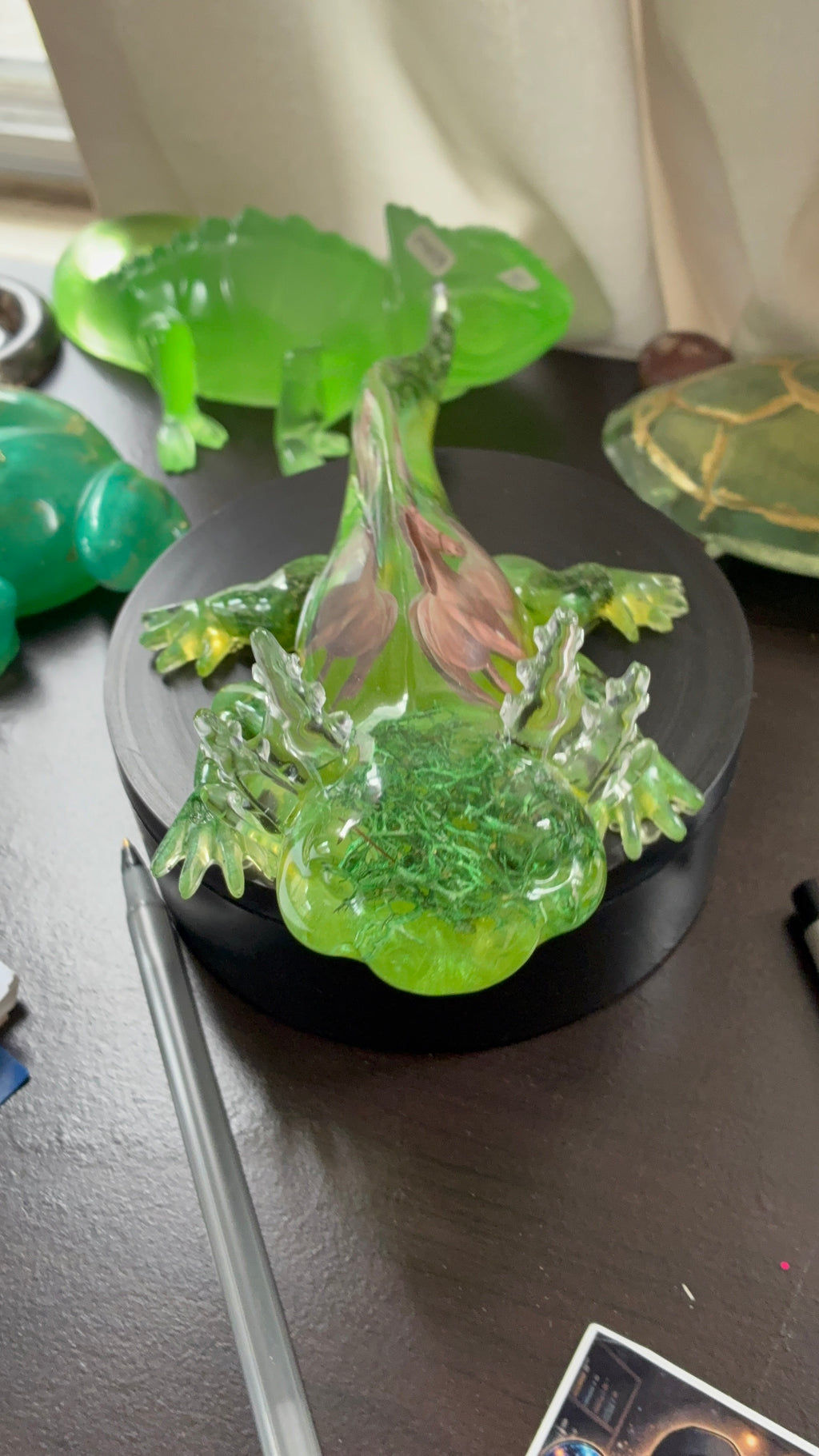 Green Resin Axolotl Figurine with Wild Horse Design – One of a Kind – additional product view