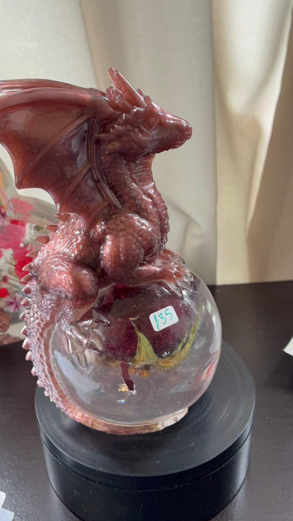 Copper Dragon Guardian on Preserved Rose Sphere — First Edition, One of a Kind – additional product view