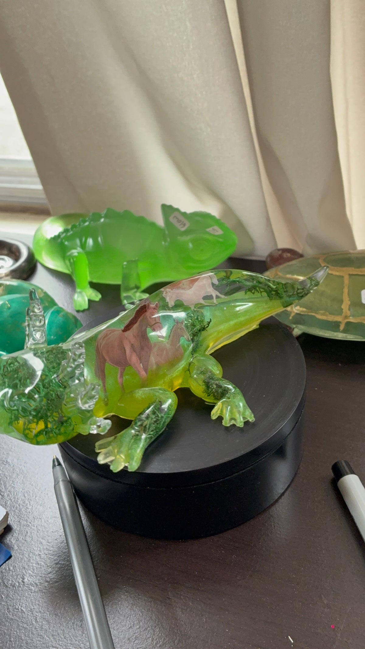 Green Resin Axolotl Figurine with Wild Horse Design – One of a Kind – additional product view