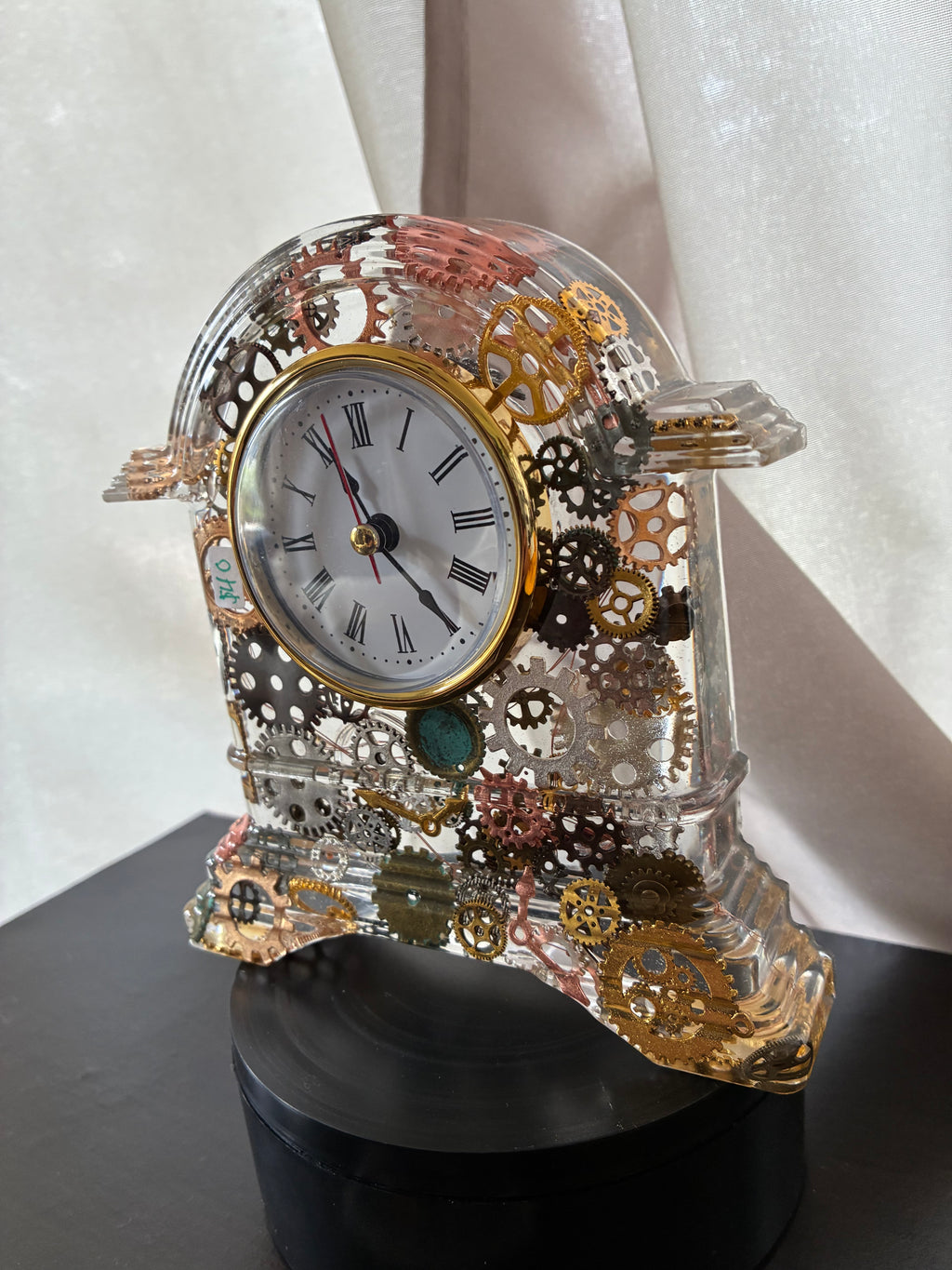 Handmade Steampunk Gear Resin Mantel Clock | Illuminated Industrial Decor – additional product view