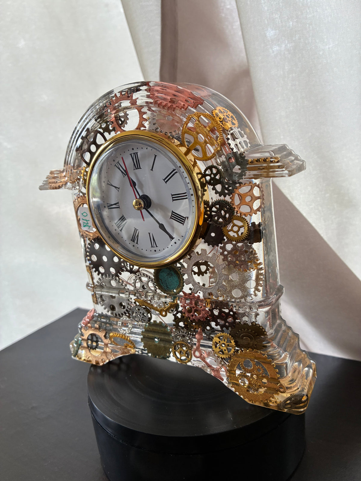 Handmade Steampunk Gear Resin Mantel Clock | Illuminated Industrial Decor – additional product view