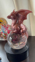 Copper resin dragon on preserved rose sphere fantasy sculpture