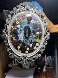 Gothic pressed flower resin mirror with warm LED lights
