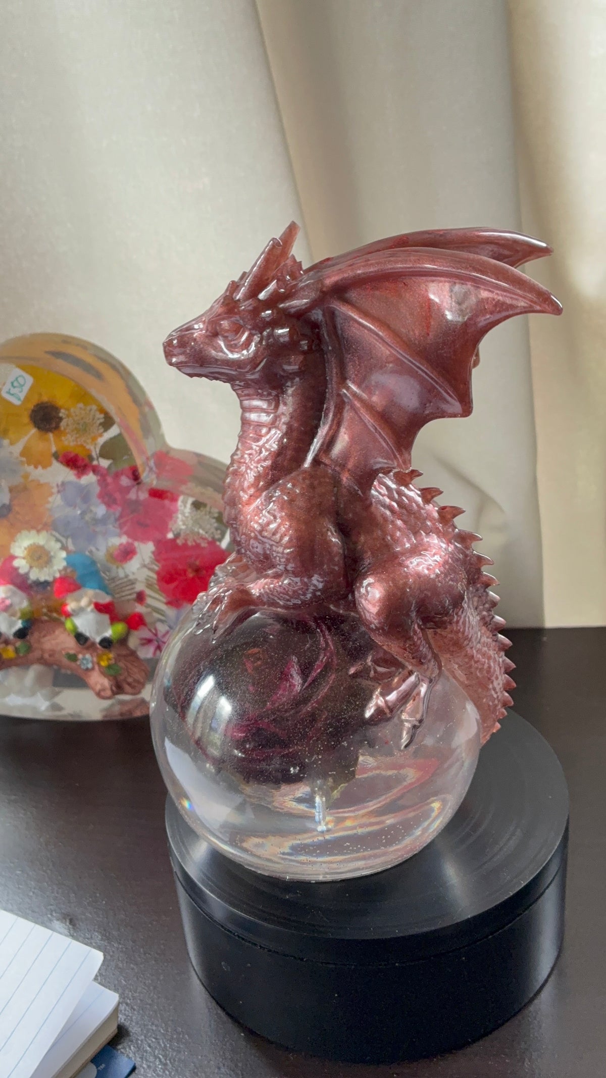 Copper Dragon Guardian on Preserved Rose Sphere — First Edition, One of a Kind – additional product view