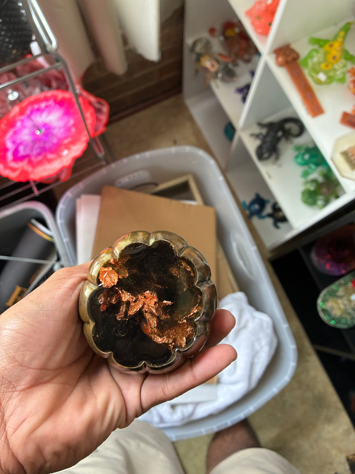 Mystic Pumpkin Cat Witch Figurine – Hand-Painted Black & Gold Resin Halloween Decor – additional product view