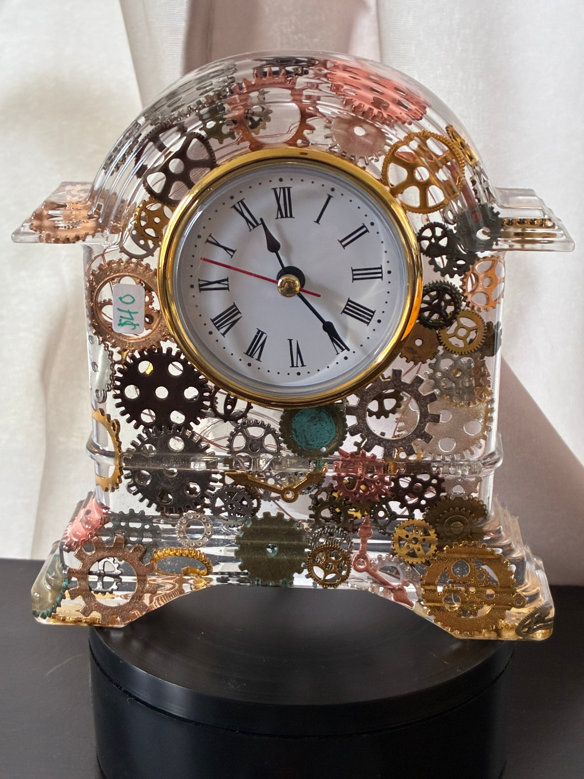 Handmade Steampunk Gear Resin Mantel Clock | Illuminated Industrial Decor – additional product view