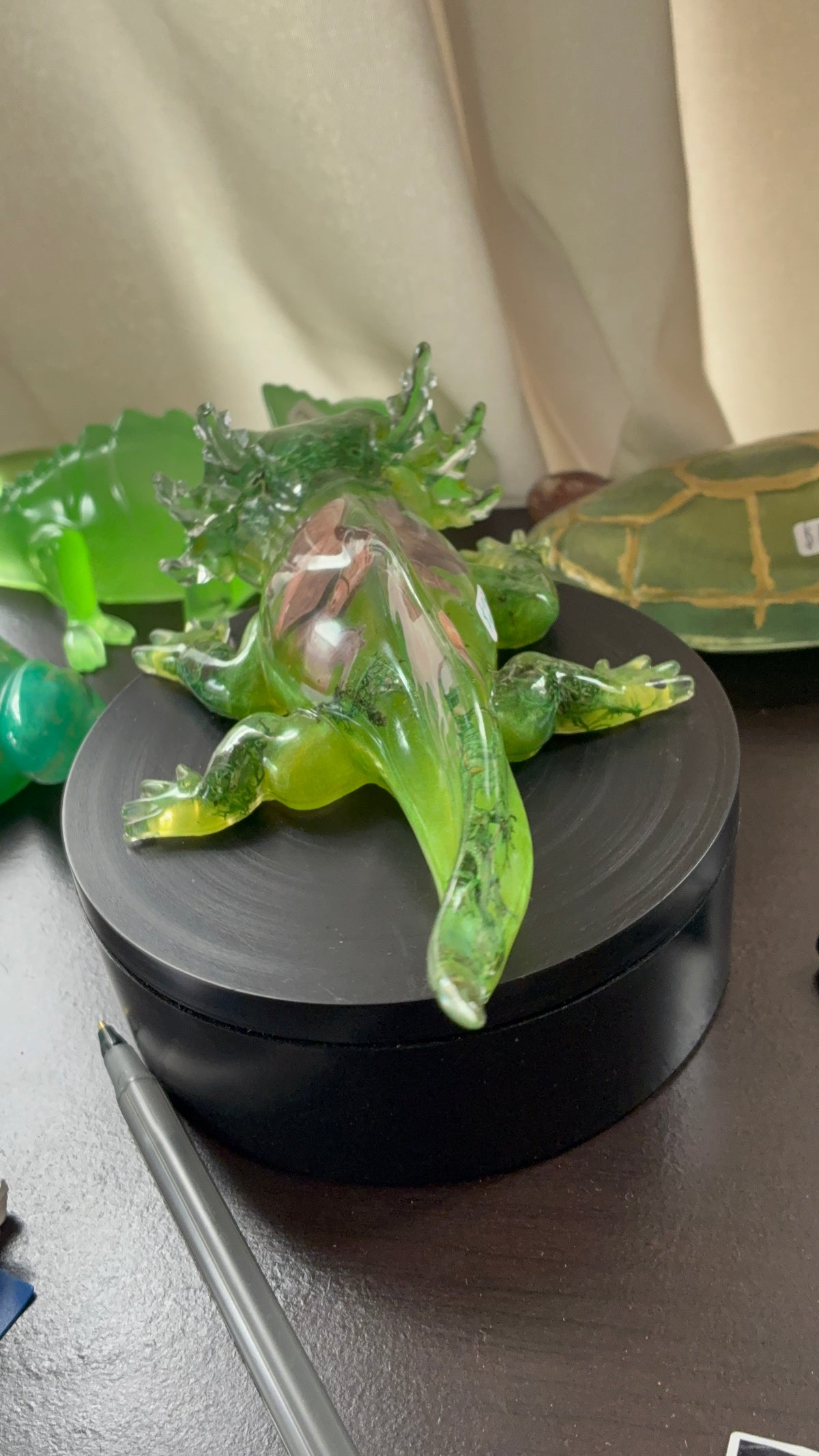 Green Resin Axolotl Figurine with Wild Horse Design – One of a Kind – additional product view
