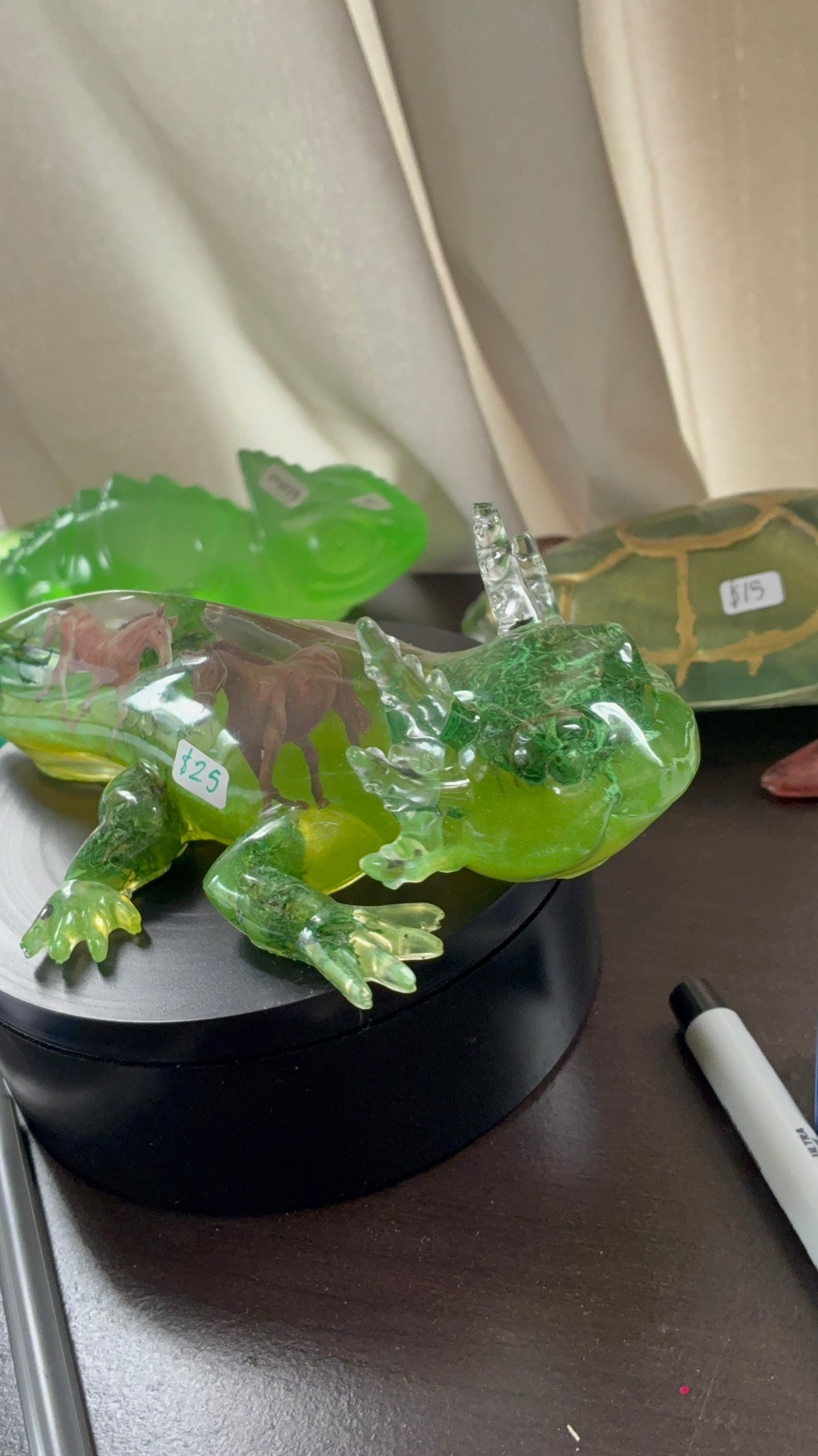 Green Resin Axolotl Figurine with Wild Horse Design – One of a Kind – additional product view