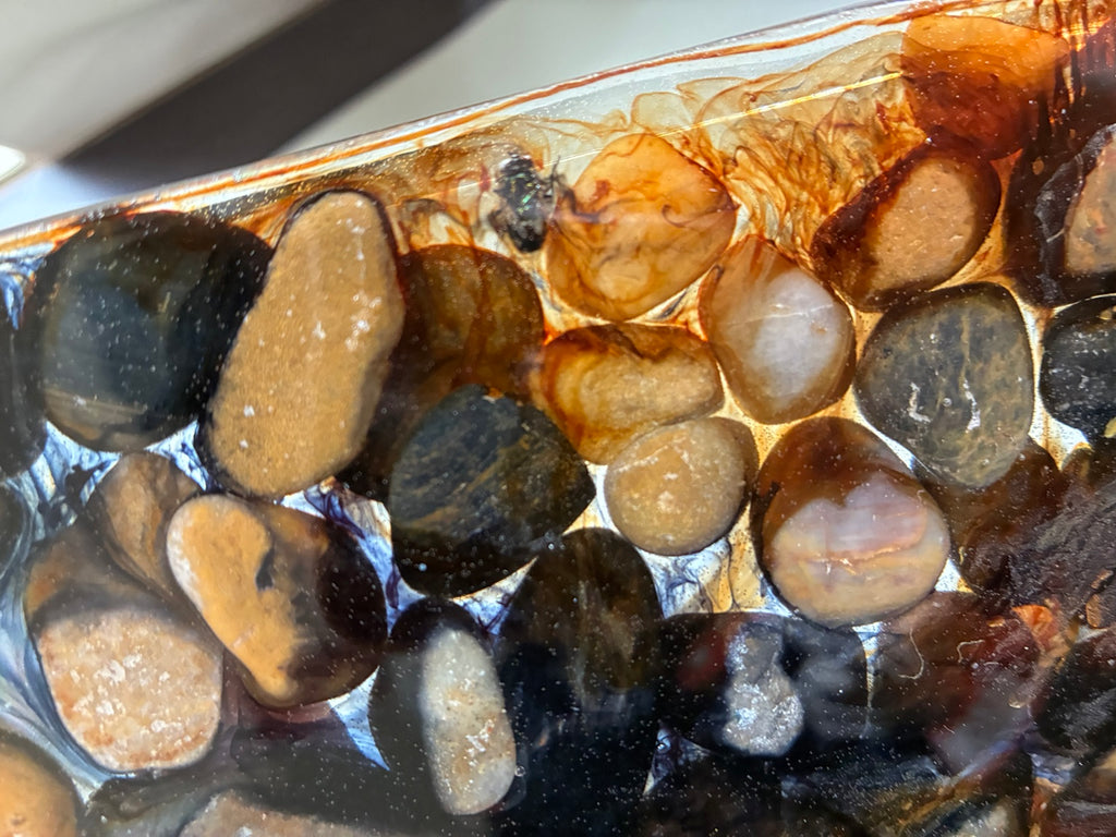 Close-up detail of handmade resin tray