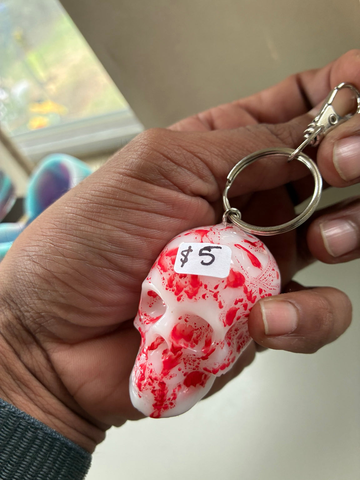 Red Splatter Skull Resin Keychain