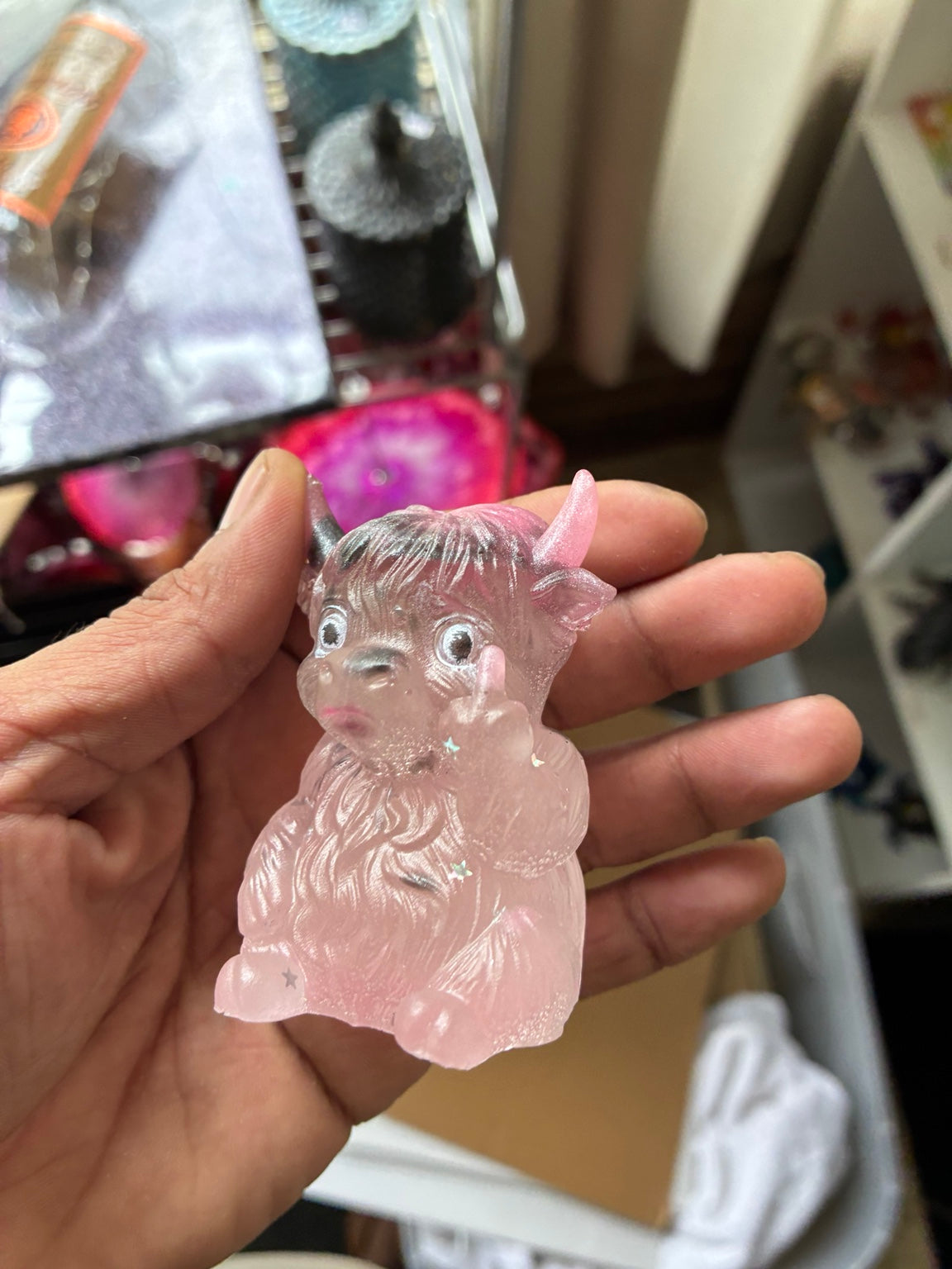 Pink Star Sassy Highland Cow Resin Figurine