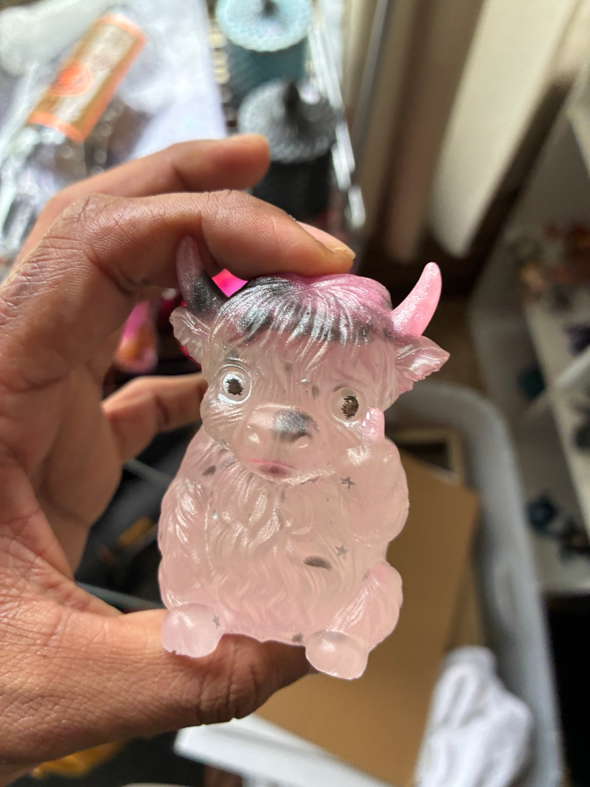 Pink Star Sassy Highland Cow Resin Figurine