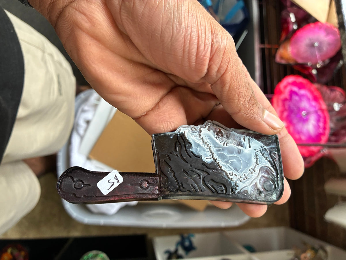 Silver & Black Stitched Face Resin Cleaver Decoration