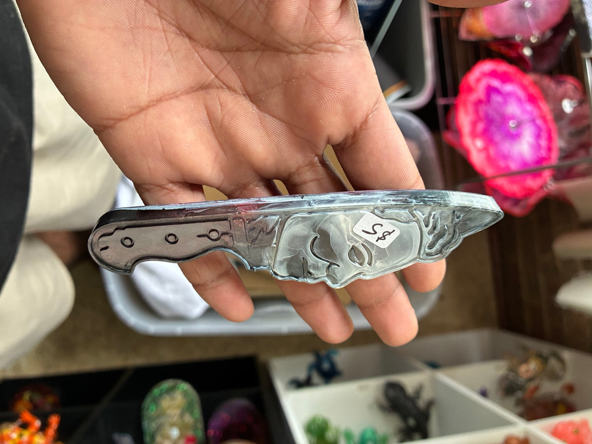Silver & Black Masked Face Resin Knife Decoration