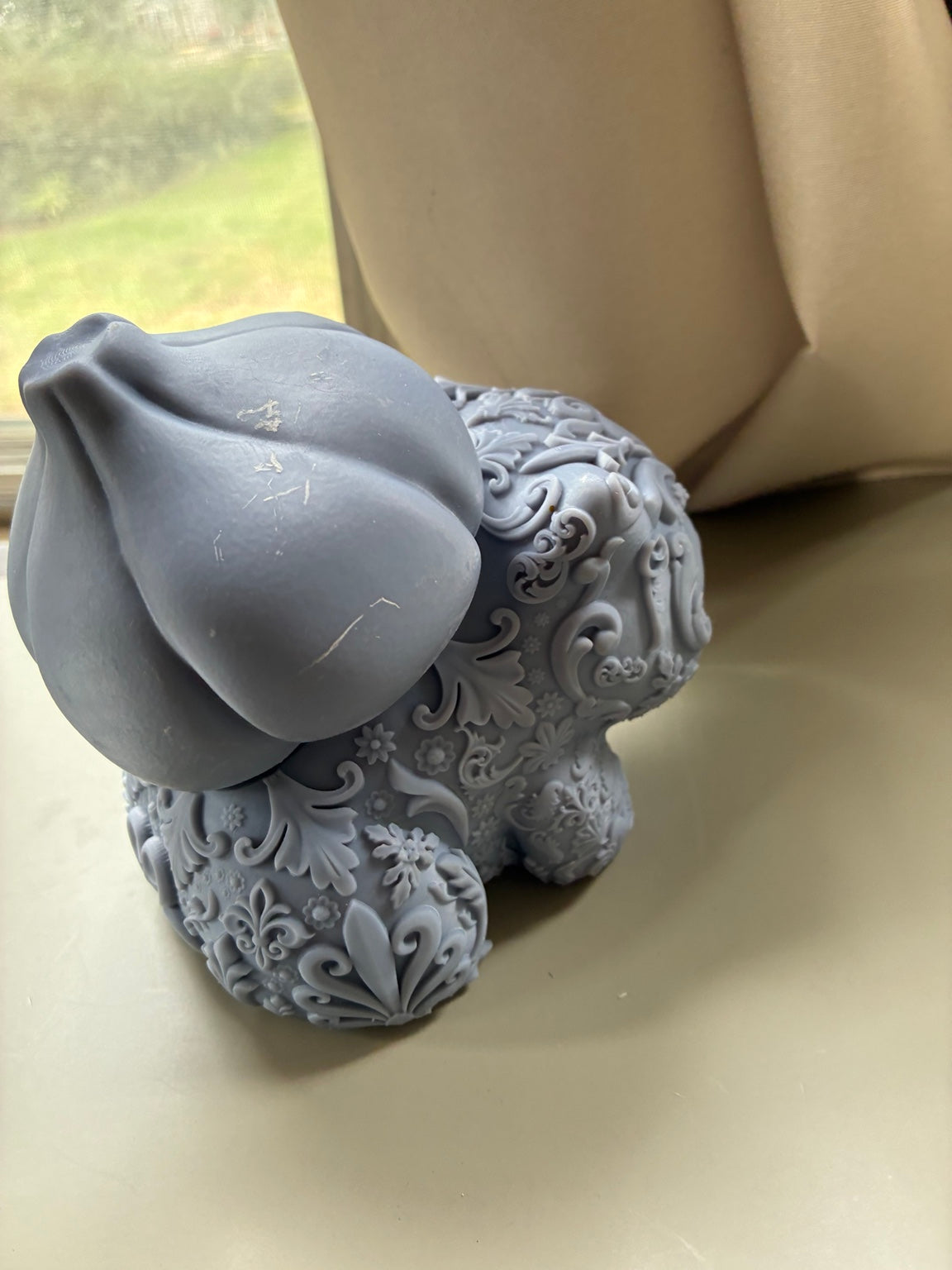 Large ornate Bulbasaur-inspired UV resin 3D printed DIY paint figure, alternate front angle