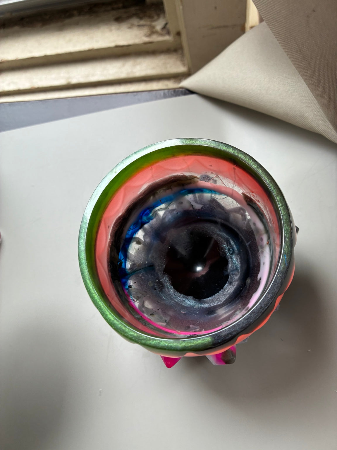 Open top view of handmade dragon egg resin storage jar showing storage compartment