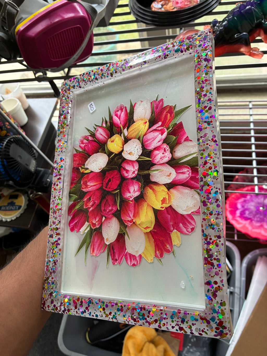 Floral resin tray detail