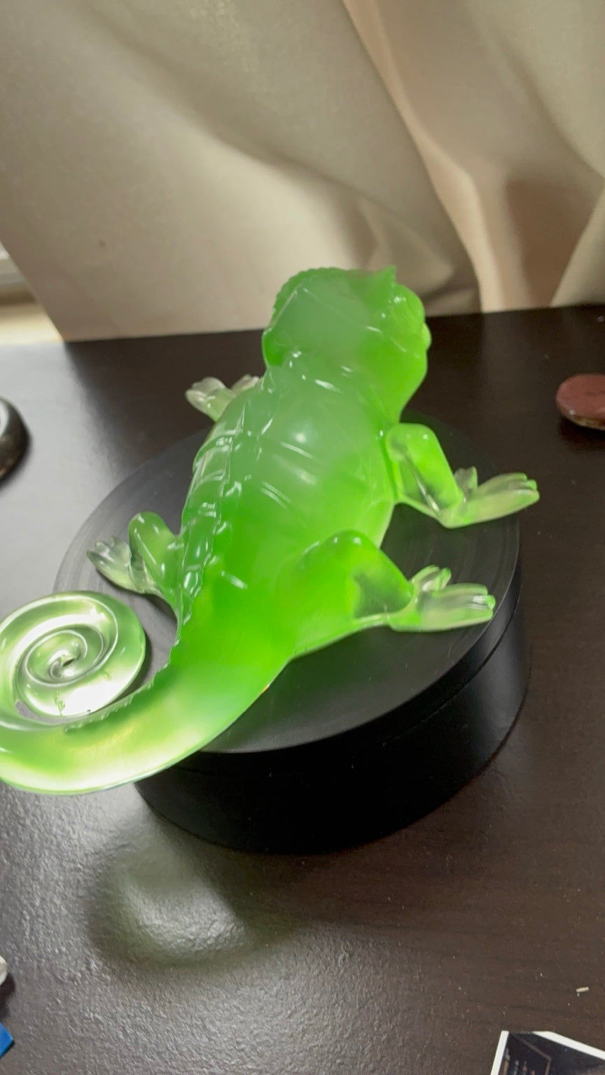Green glow-in-the-dark handmade resin chameleon figurine view 10