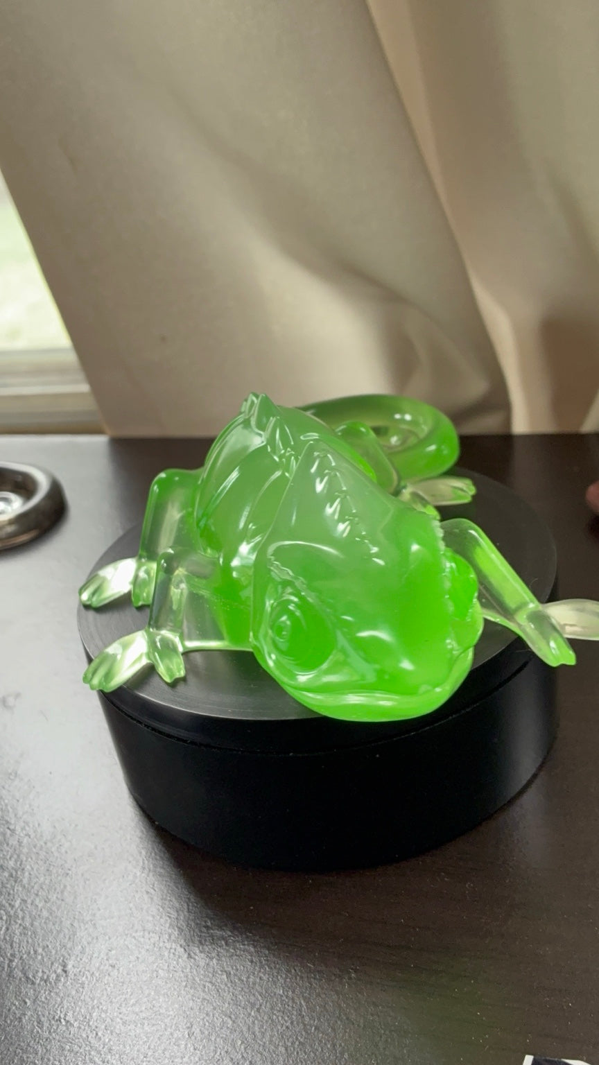 Green glow-in-the-dark handmade resin chameleon figurine view 2