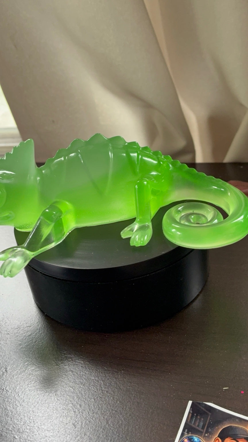 Green glow-in-the-dark handmade resin chameleon figurine view 5