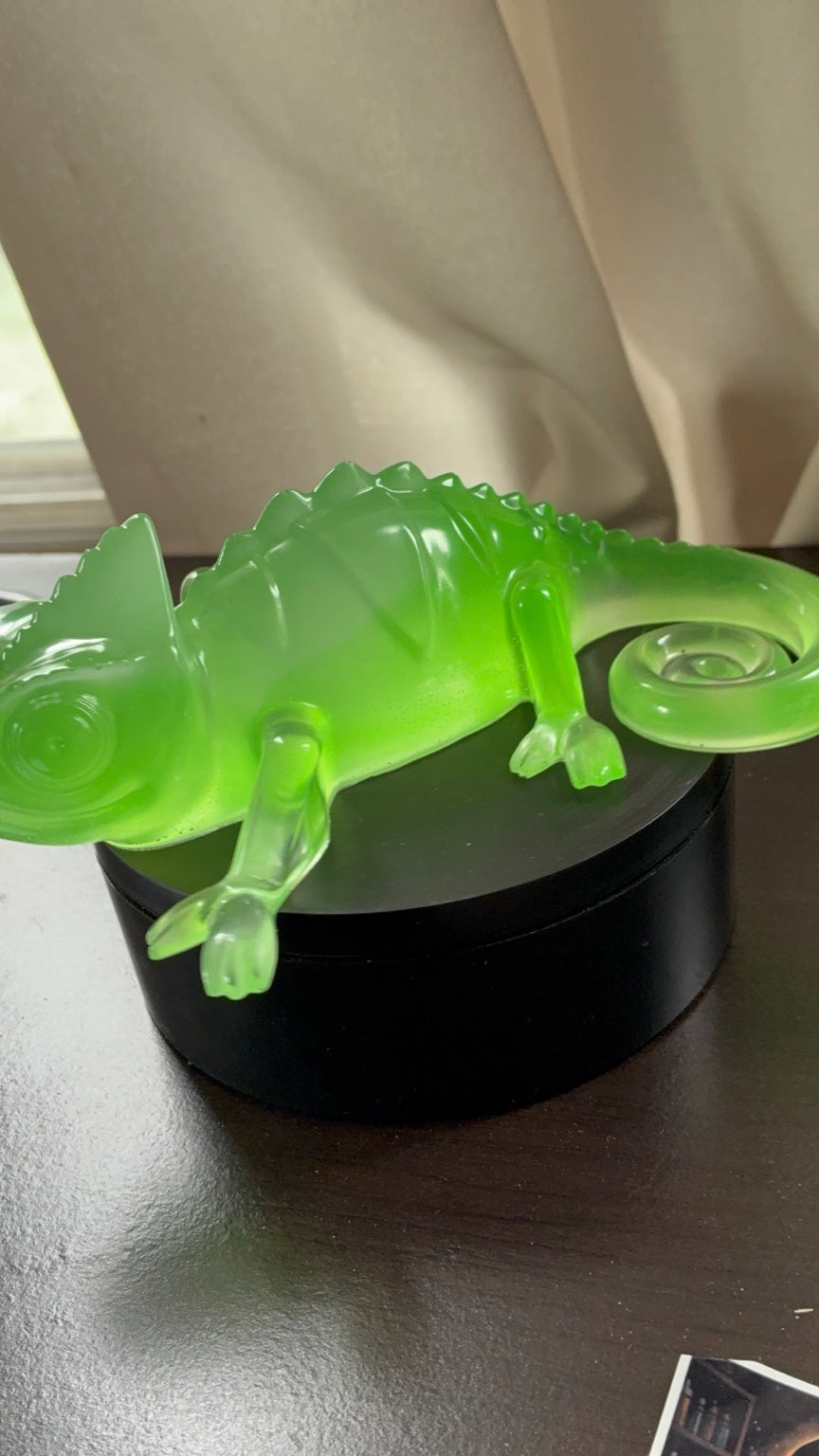 Green glow-in-the-dark handmade resin chameleon figurine view 6