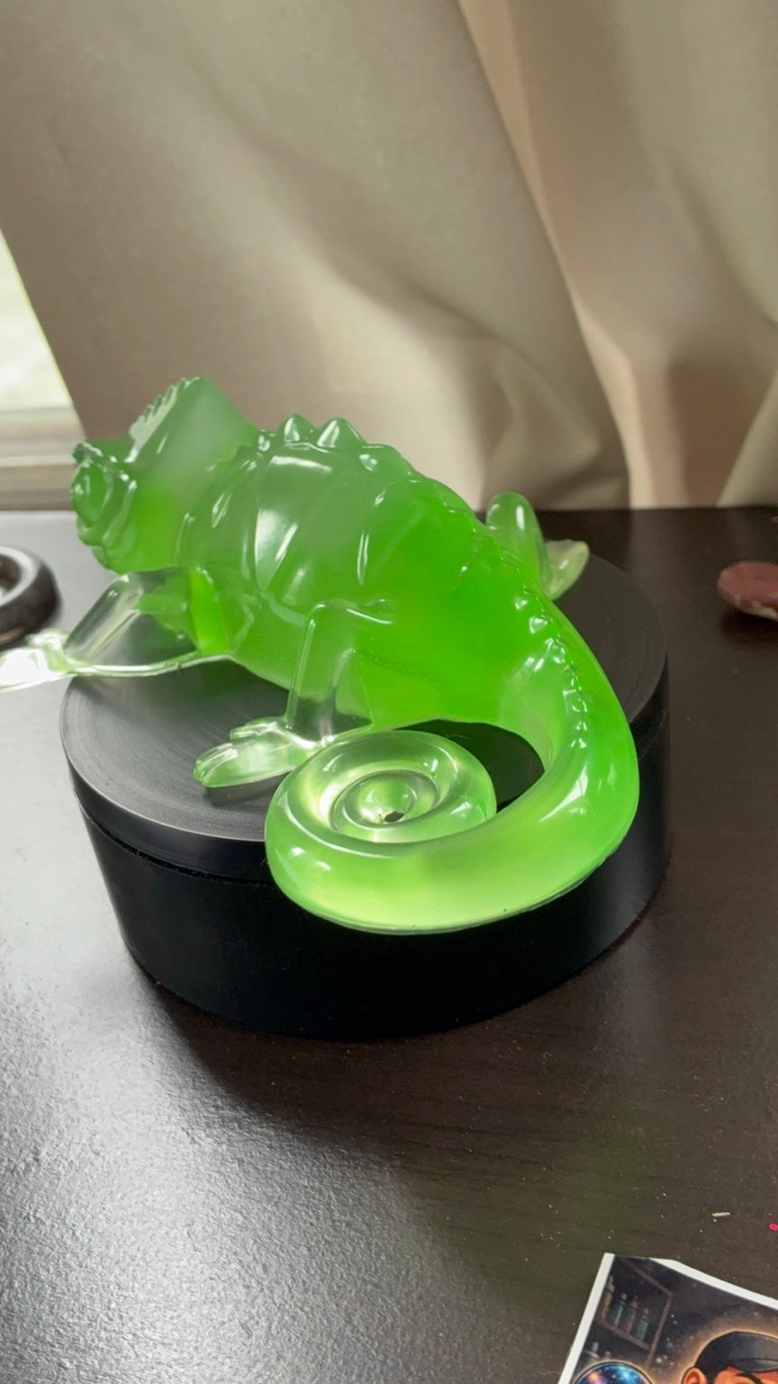 Green glow-in-the-dark handmade resin chameleon figurine view 7