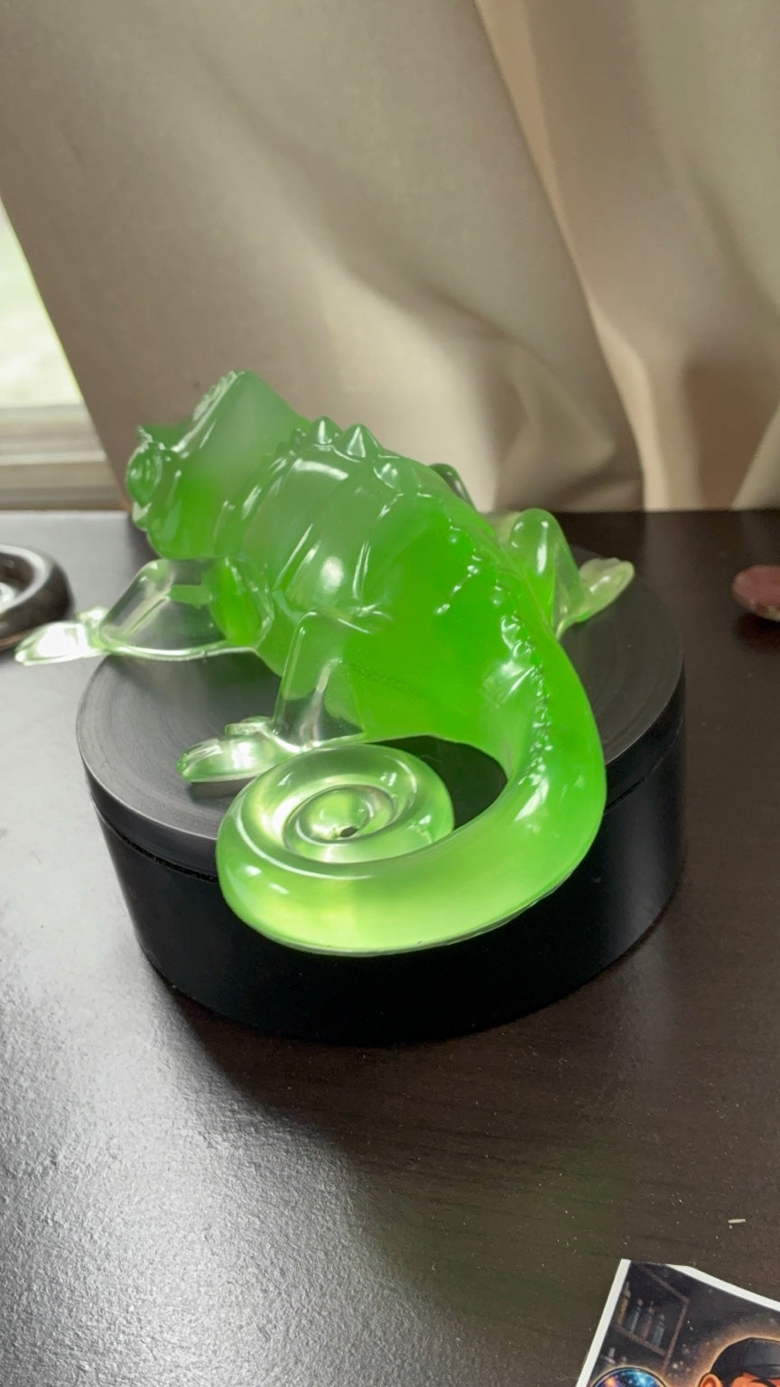 Green glow-in-the-dark handmade resin chameleon figurine view 8