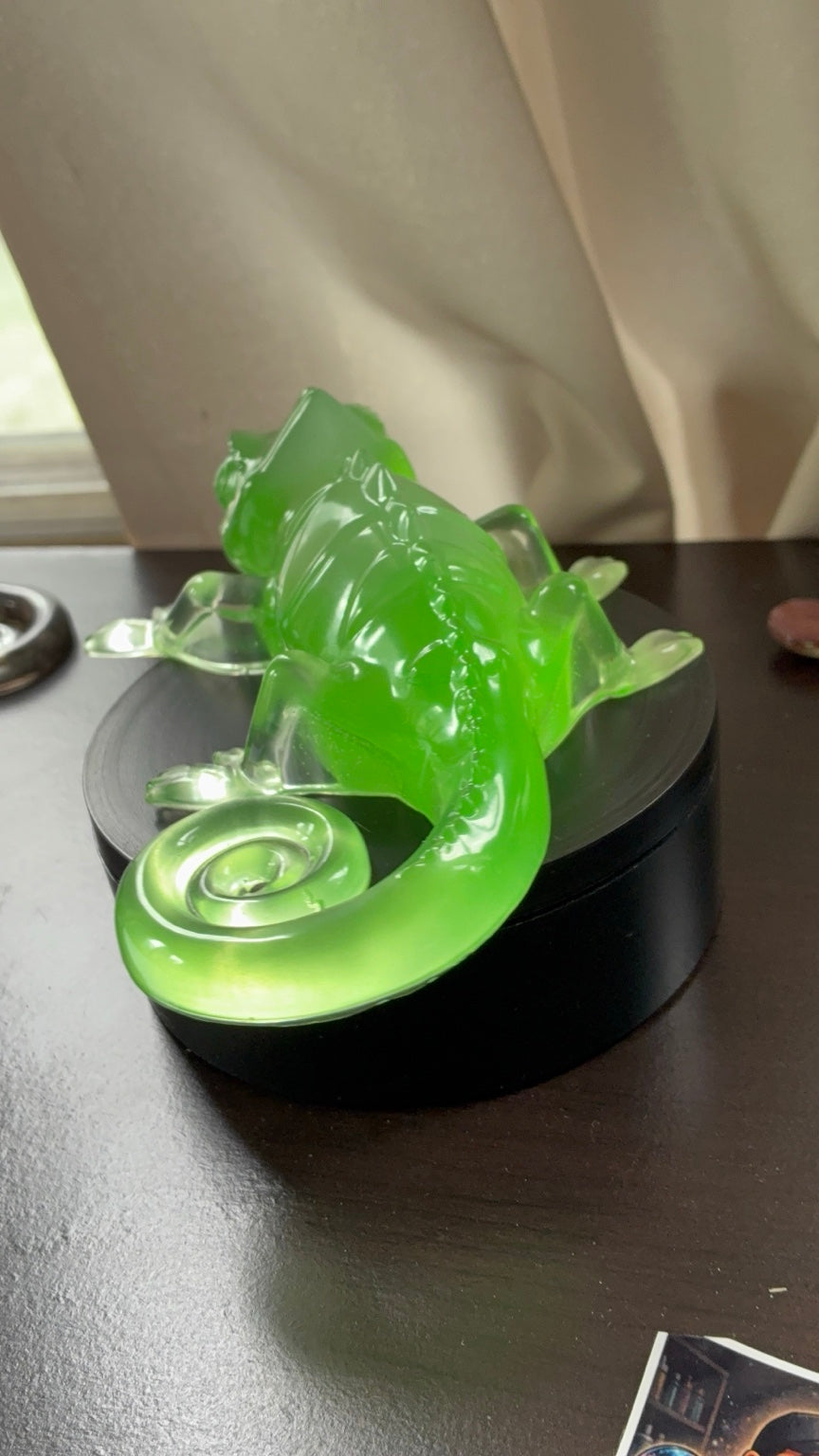 Green glow-in-the-dark handmade resin chameleon figurine view 9
