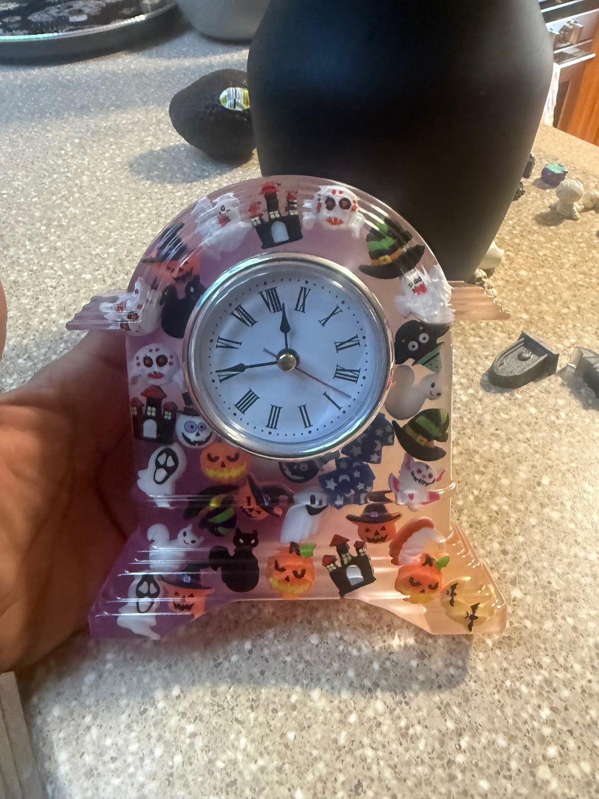Alternate close-up of Halloween epoxy resin clock