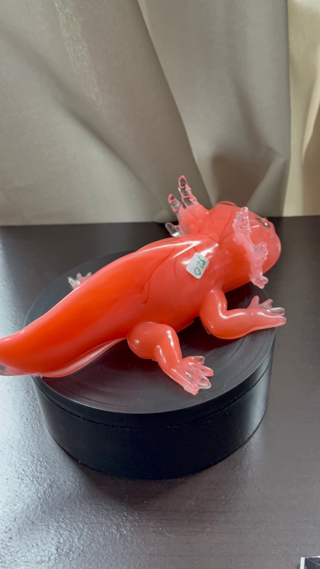 Pink and clear handmade resin axolotl figurine with realistic interior-inspired detail
