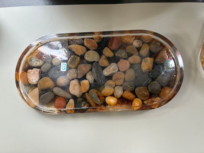 Handmade river rock resin tray, top view
