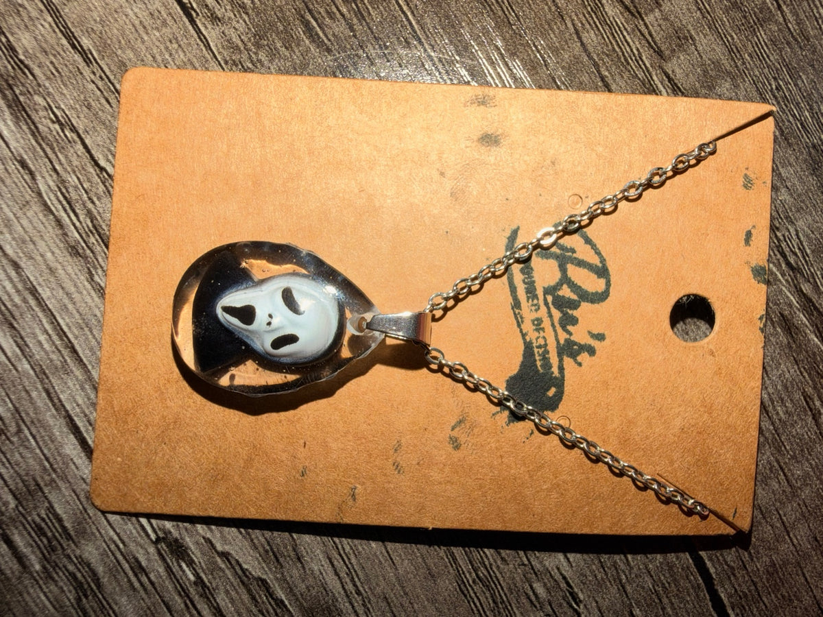 Handmade Scream-inspired ghost face resin pendant necklace